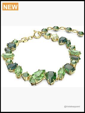 Crystal Bangle Bracelet Gold-Tone Chain 6.5-7.6" Spring Ring Closure